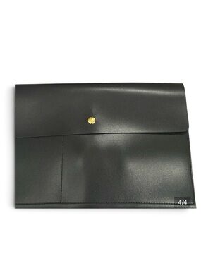 Glass & Ladder Co. Black Leather Envelope Clutch with Gold Snap